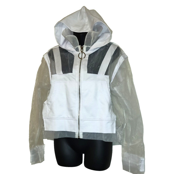 Fashion Nova White Muse Hoodie Sz S Sheer Boxy Jacket Space Futuristic New NWT S - Picture 8 of 16